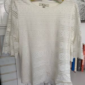 White Elle Moon eyelet bell sleeve top